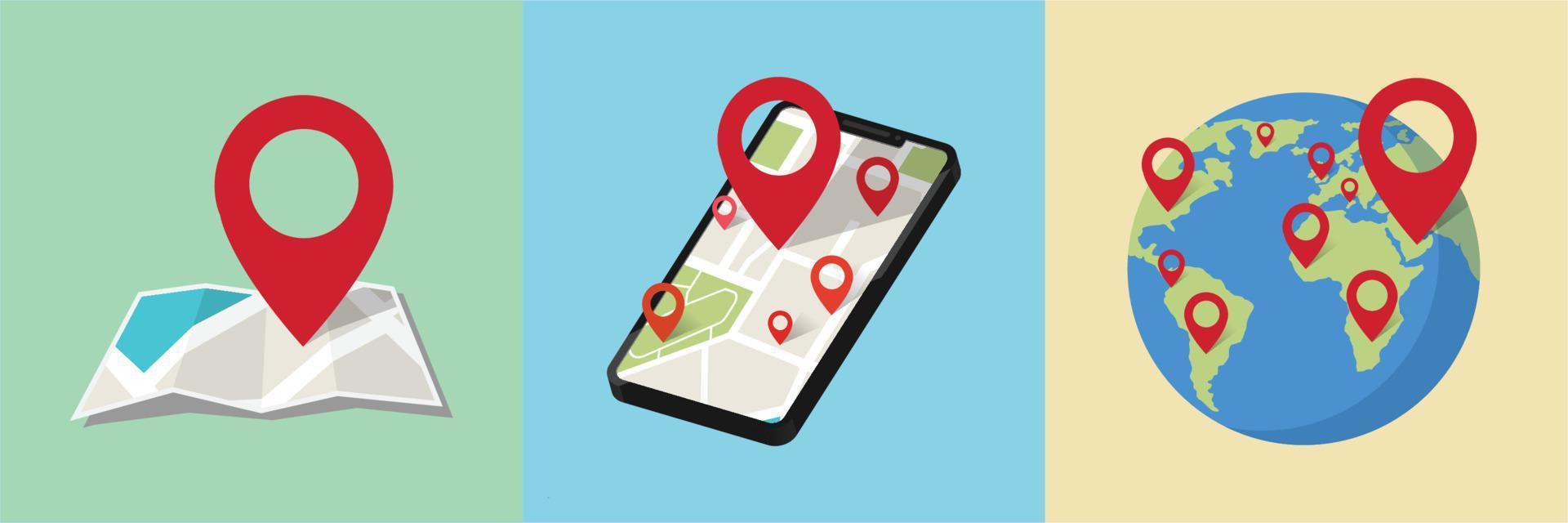 smartphone mobile GPS navigazione vettore illustrazione isolato carta geografica icona con perno GPS vettore piatto e Posizione marcatore pointer posto nel isometrico disegno, concetto di strada viaggio direzione posizione simbolo