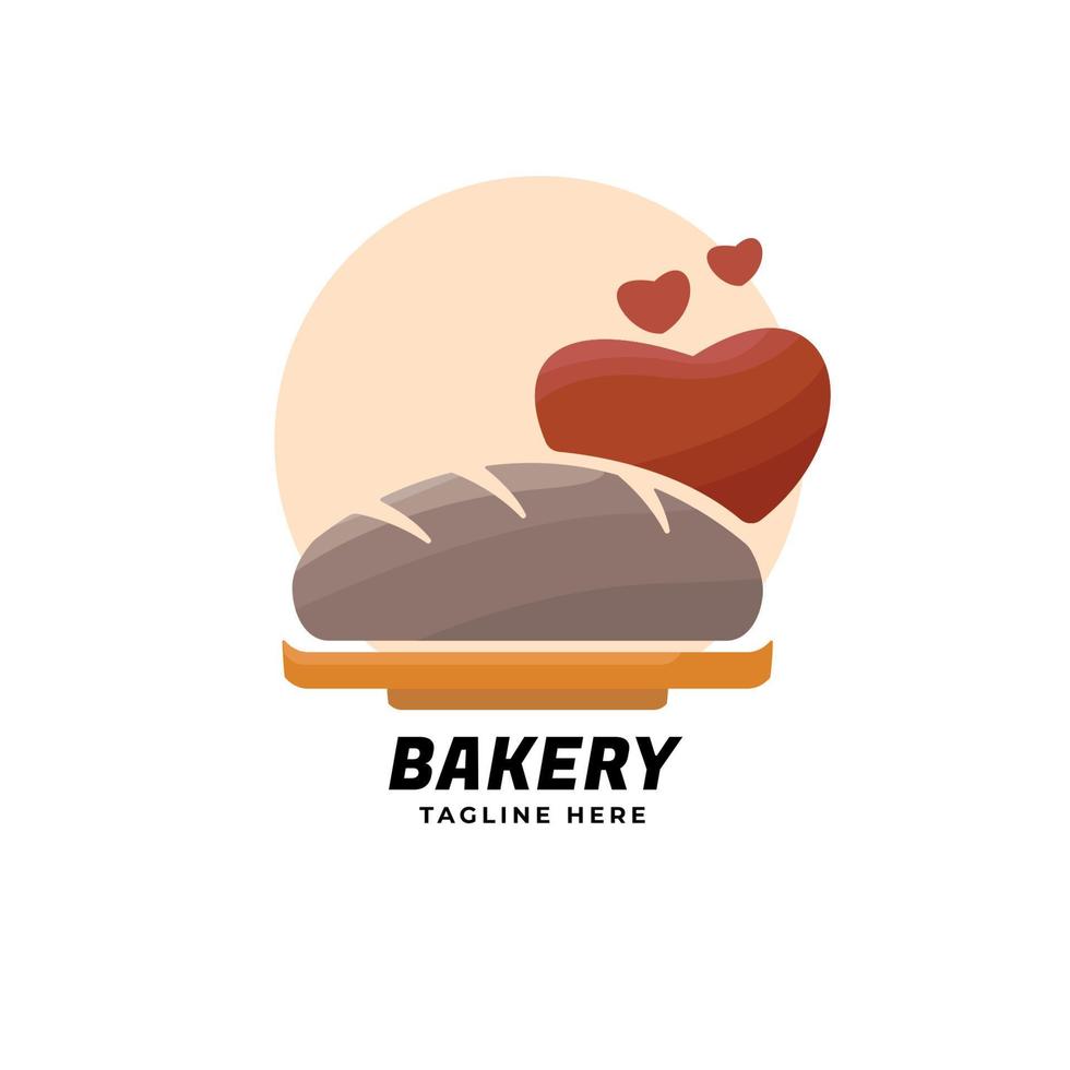forno logo design con piatto stile di torta cerchio e amore concetto vettore illustrazione