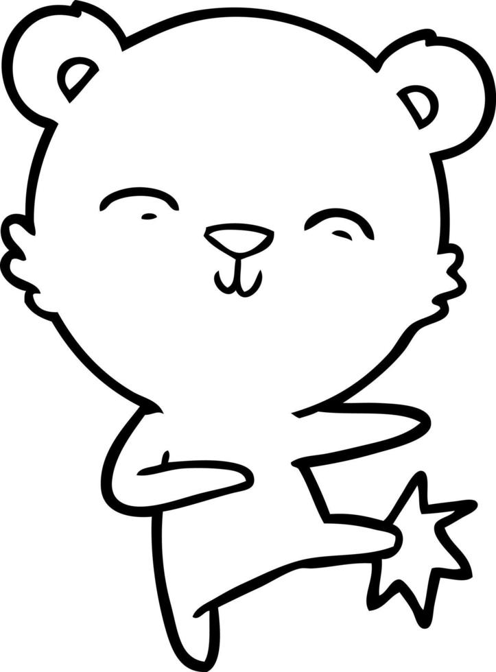 contento cartone animato polare orso calciando vettore