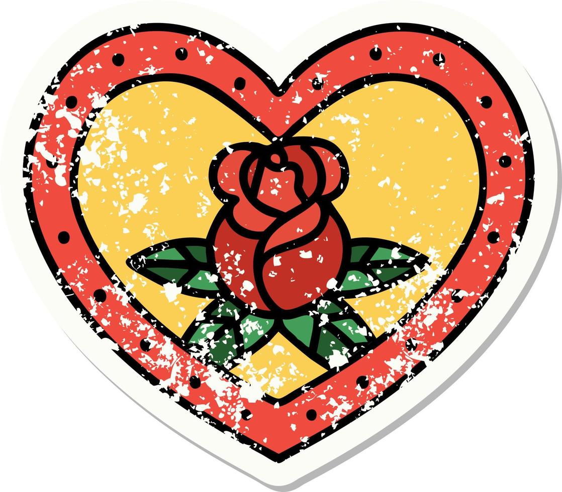 afflitto etichetta tatuaggio nel tradizionale stile di un' cuore e fiori vettore