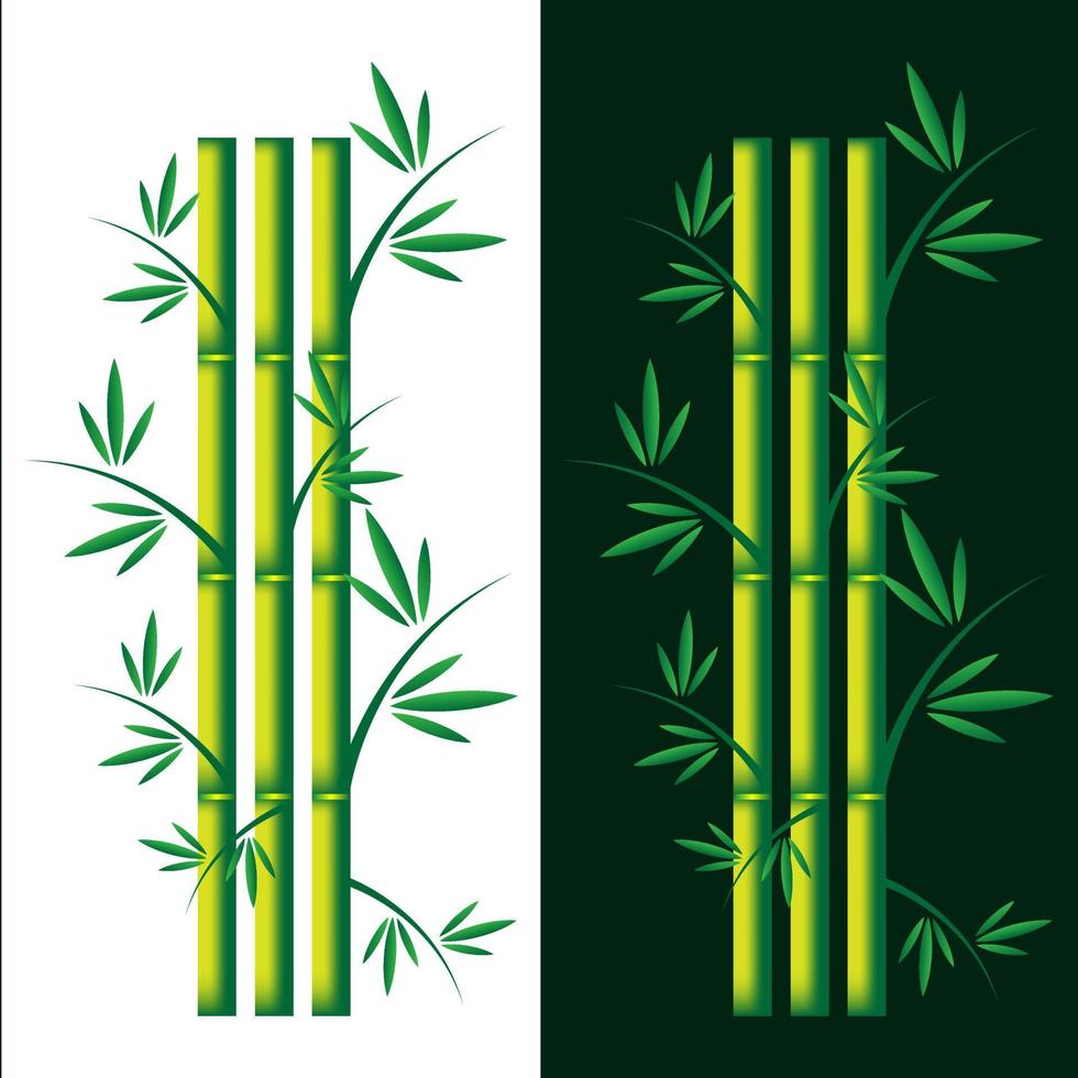 impostato di disegnato a mano verde bambù pianta su verde e bianca sfondo. realistico dettagliato bambù Cinese verde pianta modello carta terme o zen concetto per attività commerciale vettore