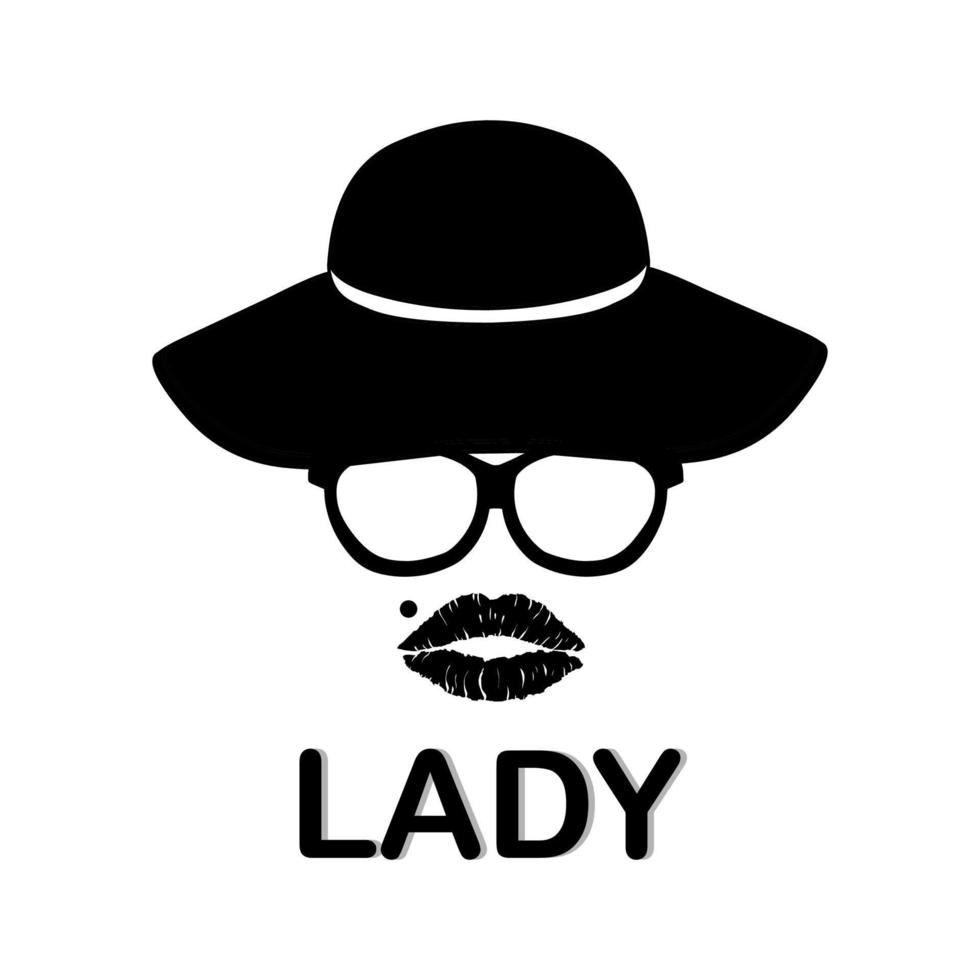labbra con cappello e bicchieri femmina silhouette su un' bianca sfondo vettore