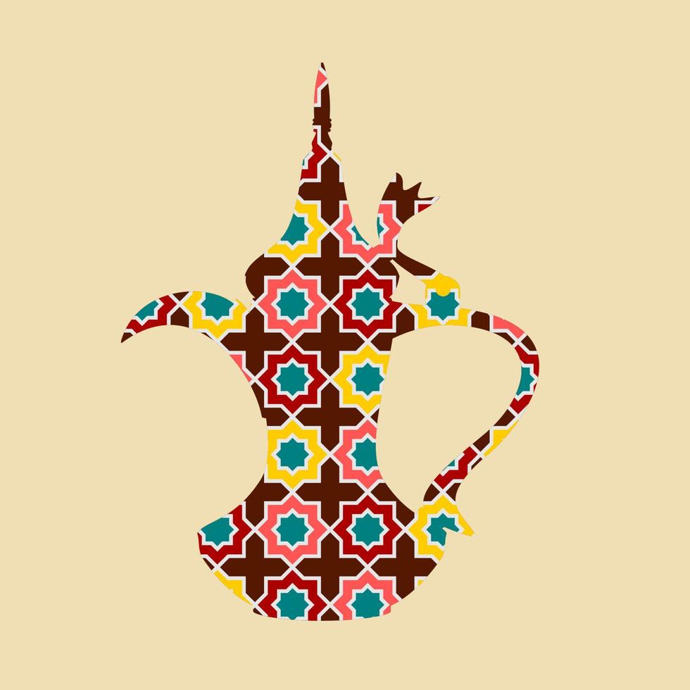 modificabile lato Visualizza mosaico fantasia dallah arabo caffè brocca silhouette vettore illustrazione per bar con mezzo orientale cultura tradizione e islamico momenti relazionato design