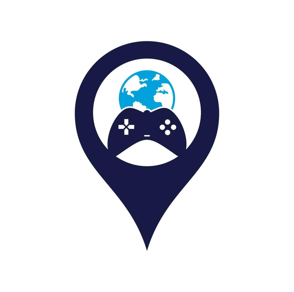 gioco globo GPS forma concetto logo icona design. in linea gamer mondo logo. globo e gioco bastone icona vettore