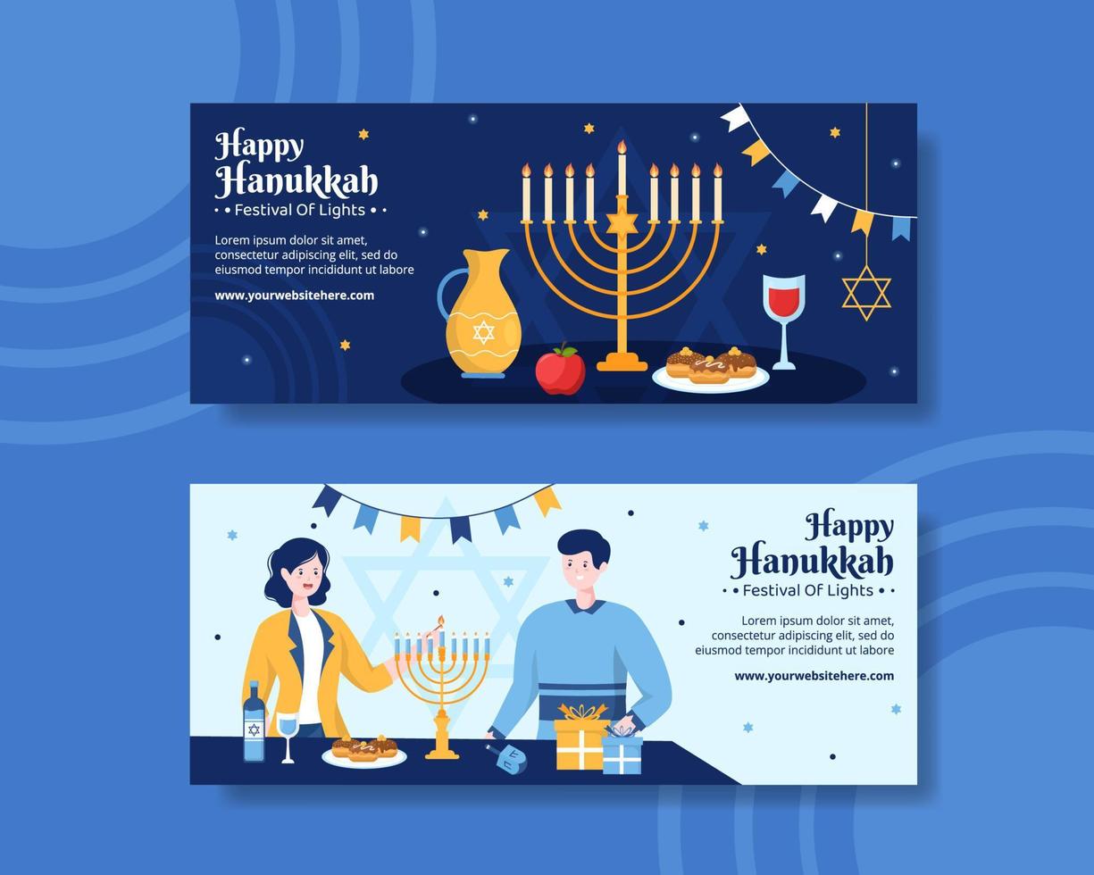 contento hanukkah ebraico vacanza orizzontale bandiera modello mano disegnato cartone animato piatto illustrazione vettore