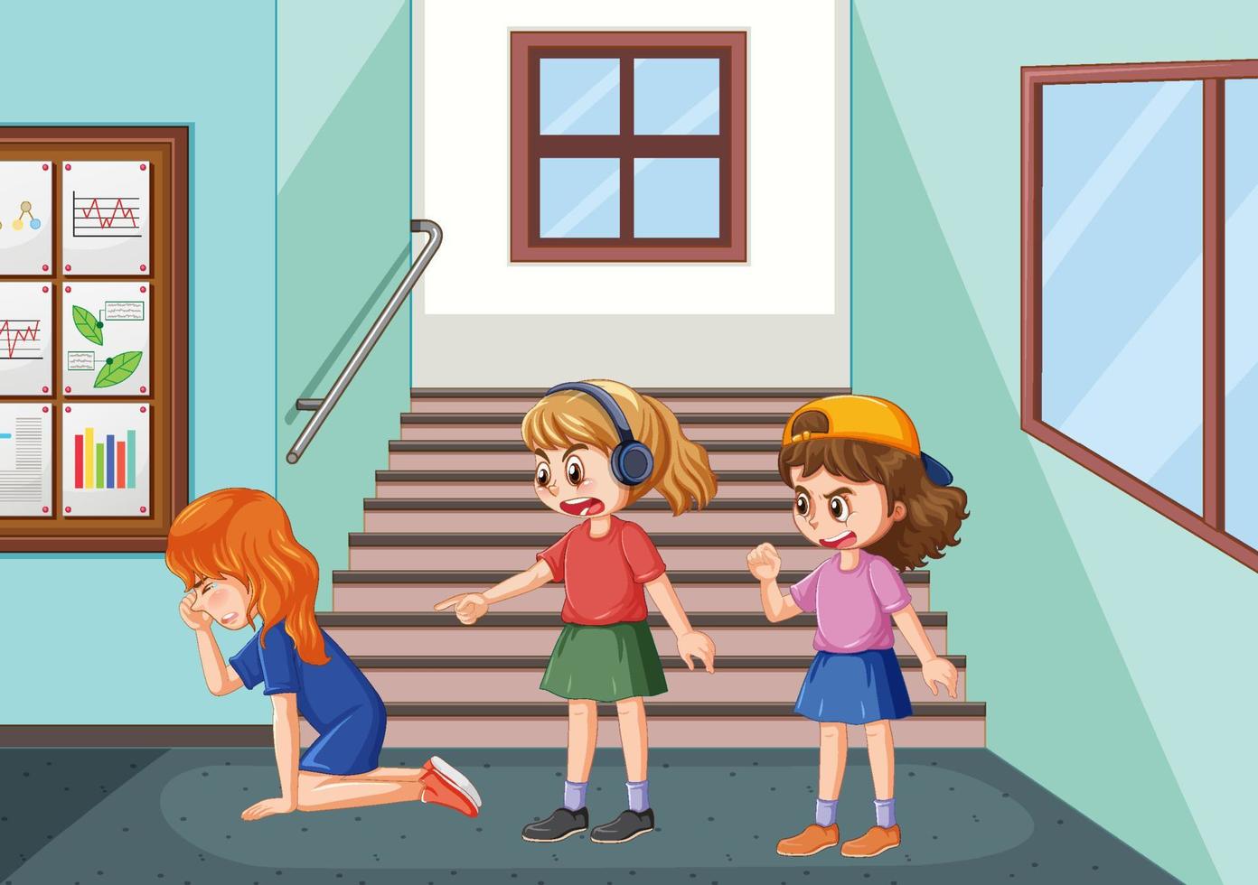 scuola bullismo con alunno cartone animato personaggi vettore