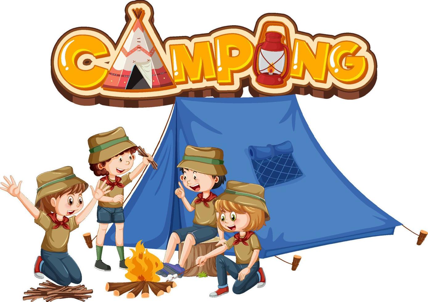 all'aperto campeggio con esploratore bambini vettore