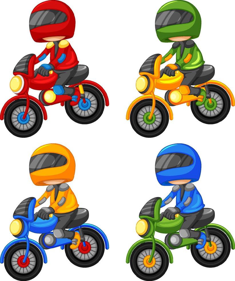 set di personaggi dei cartoni animati di corse di motociclette vettore