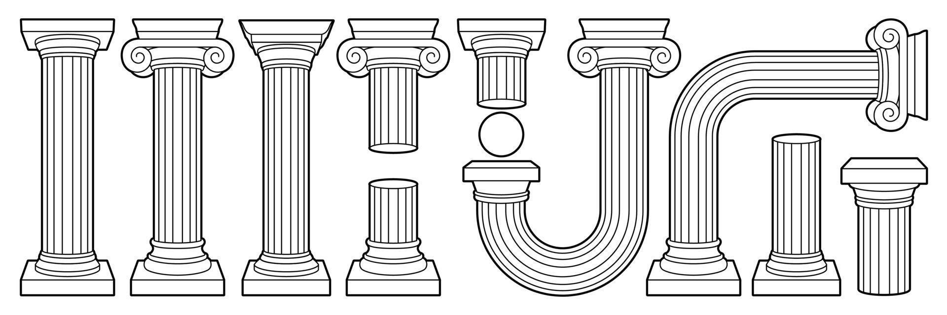 greco antico colonna, pilastro, piedistallo nel schema contemporaneo stile. nero e bianca colori. vettore