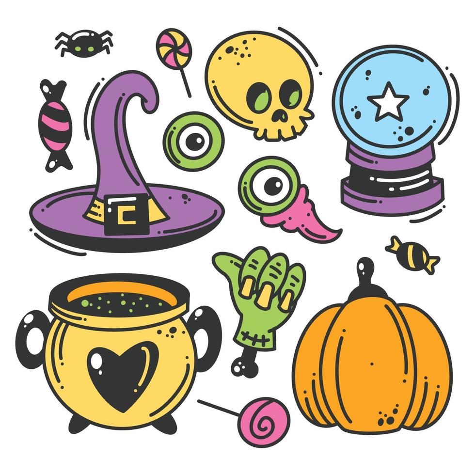 mano disegnato contento Halloween elementi collezione pieno colore vettore