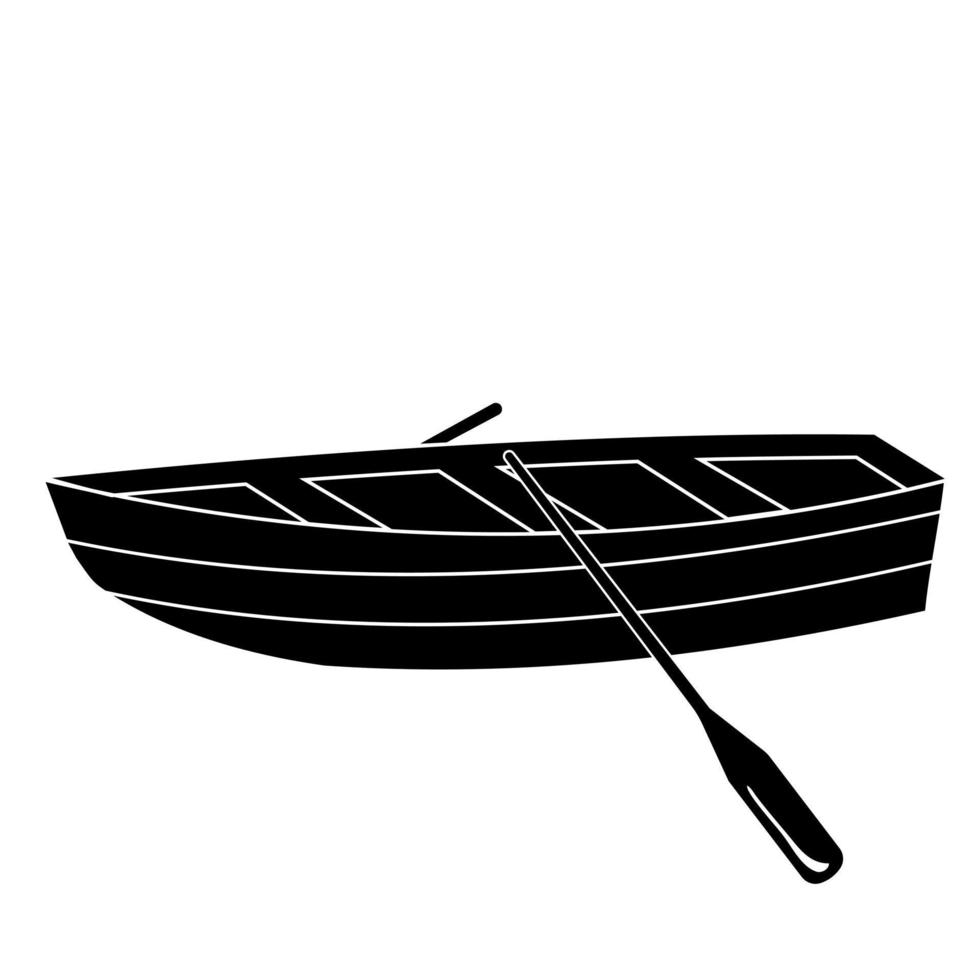 barca di legno con icona stencil vela, illustrazione vettoriale su sfondo bianco.