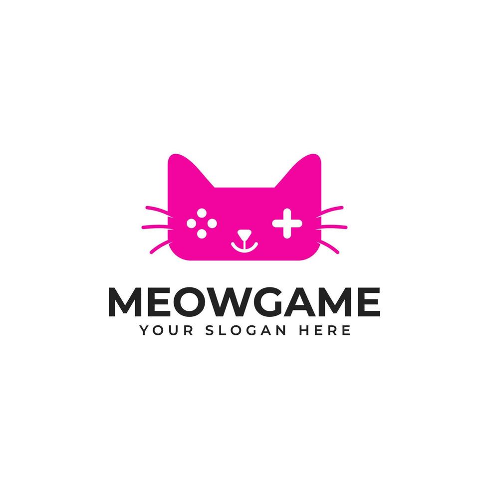 combinazione di carino gatto e telecomando da gioco per gamer logo vettore