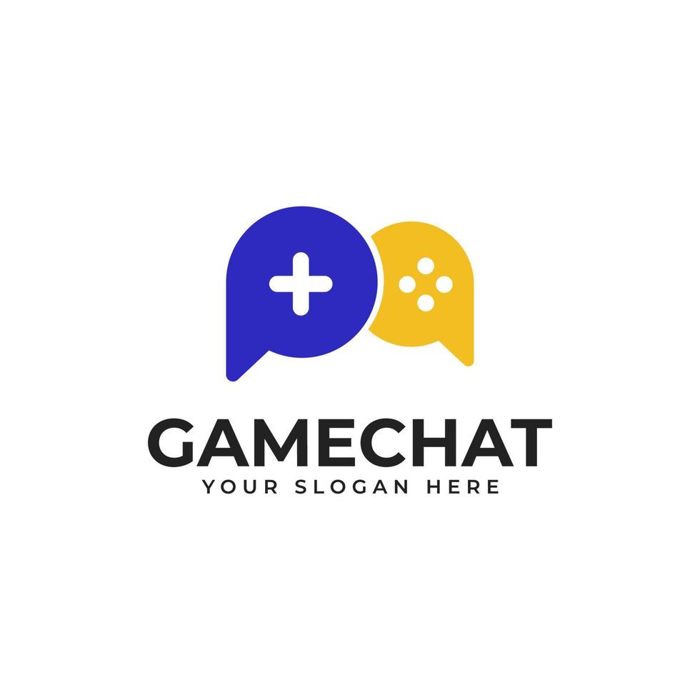 gamer logo design modello con combinazione bolla Chiacchierare e telecomando da gioco gioco vettore