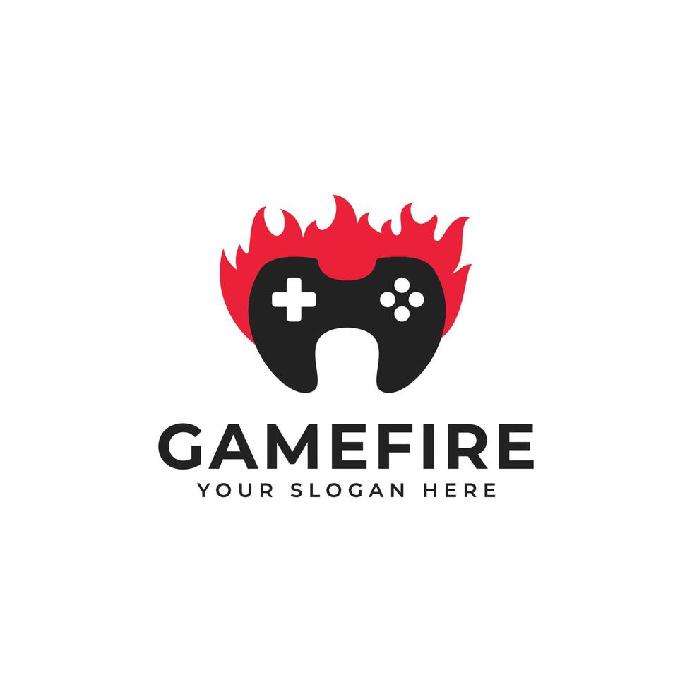 caldo gamer logo vettore con telecomando da gioco e fuoco combinazione