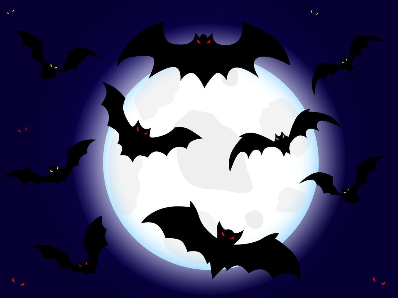 Halloween. pipistrelli volare contro il sfondo di un' pieno Luna. raccapricciante vettore