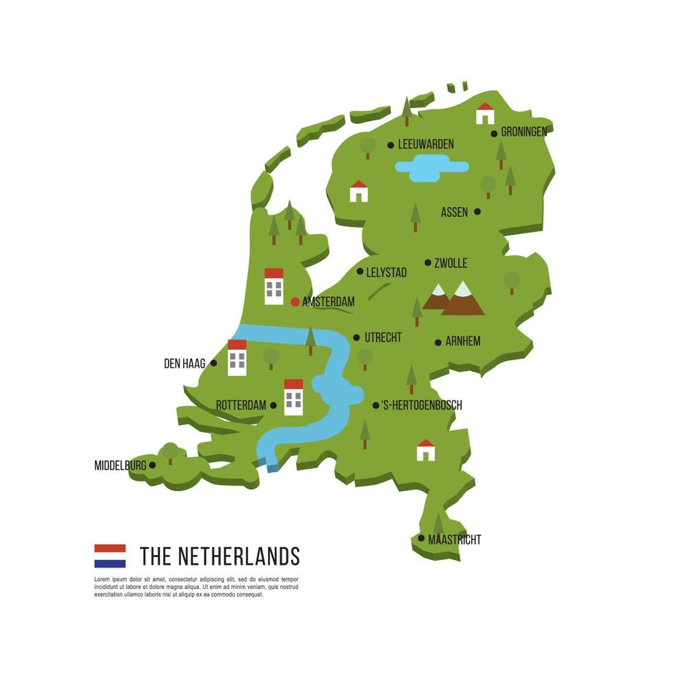 piatto progettato Olanda carta geografica vettore