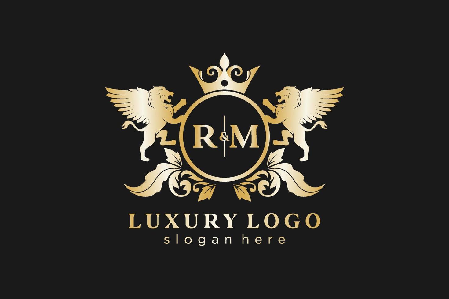 iniziale rm lettera Leone reale lusso logo modello nel vettore arte per ristorante, regalità, boutique, bar, Hotel, araldico, gioielleria, moda e altro vettore illustrazione.