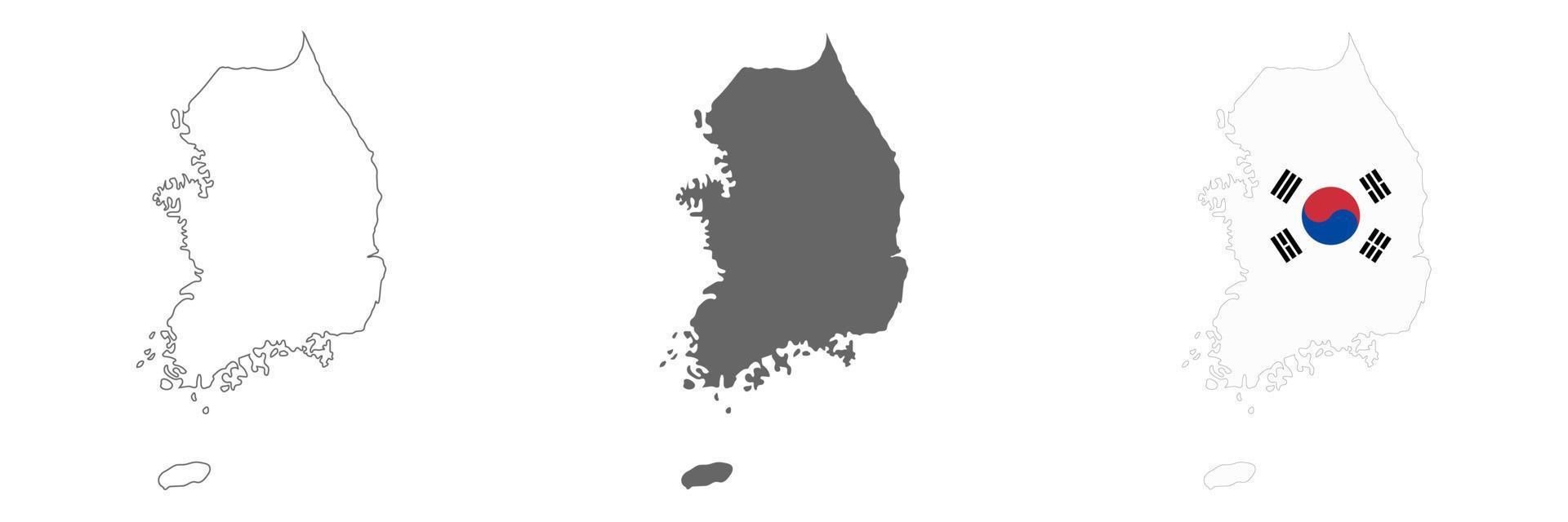 mappa della corea del sud altamente dettagliata con bordi isolati su sfondo vettore