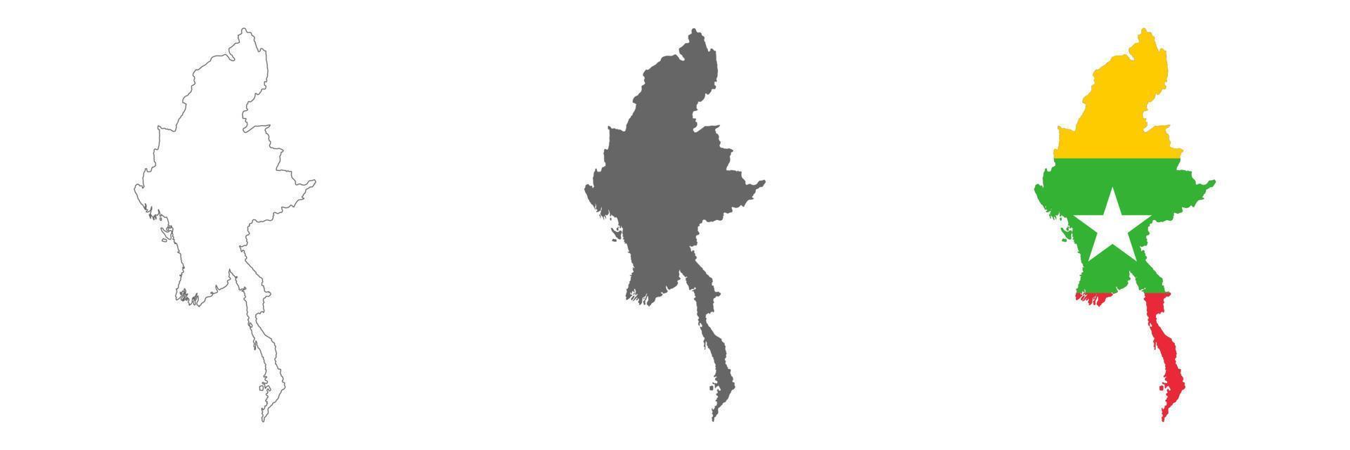 mappa del myanmar altamente dettagliata con bordi isolati su sfondo vettore