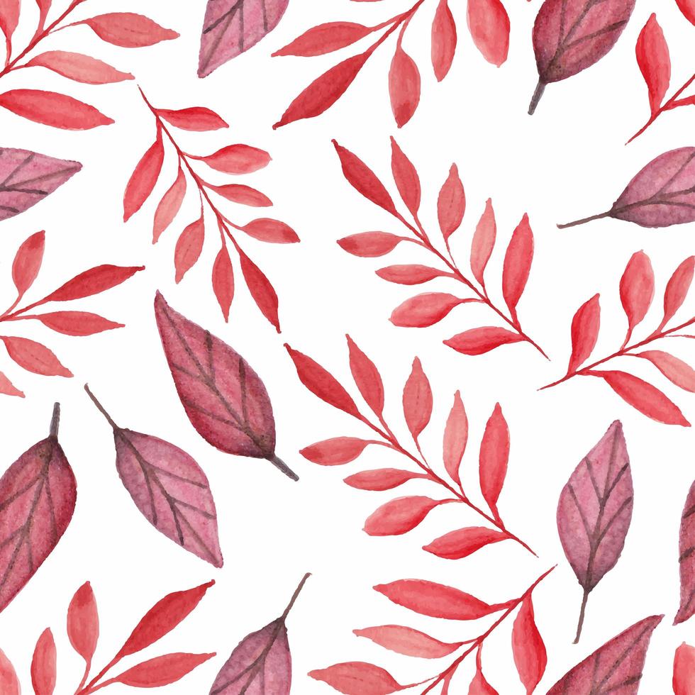 belle foglie rosse acquerello seamless pattern vettore