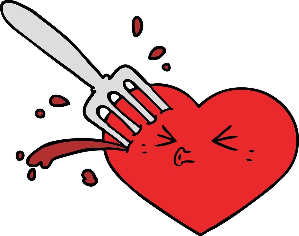 cartone animato amore cuore incollato con forchetta vettore