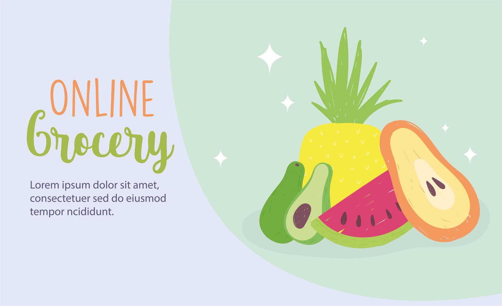 modello di banner per la spesa online con frutta vettore