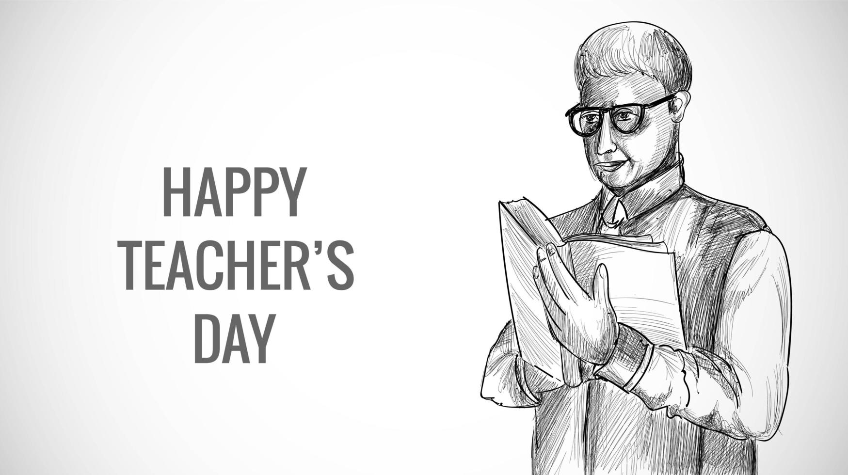 insegnante maschio di schizzo disegnato a mano con sfondo di giorno di insegnanti vettore