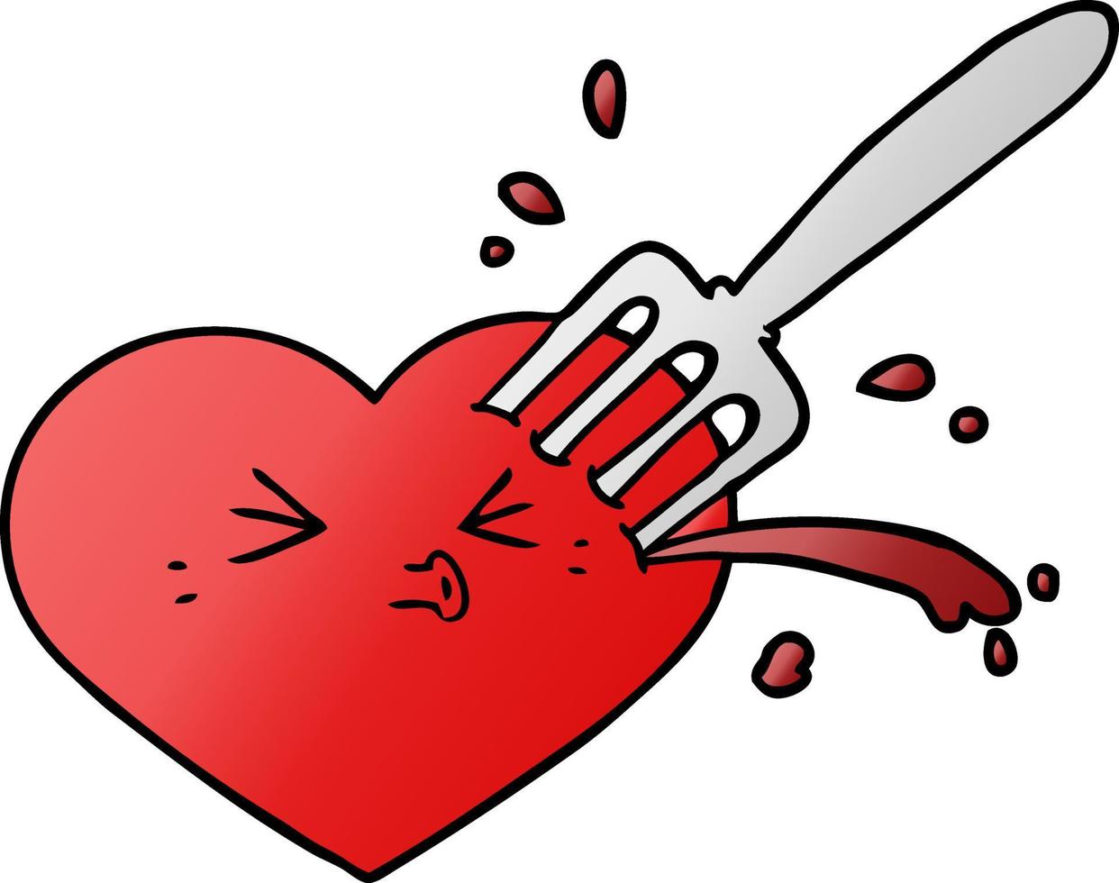 cartone animato amore cuore incollato con forchetta vettore