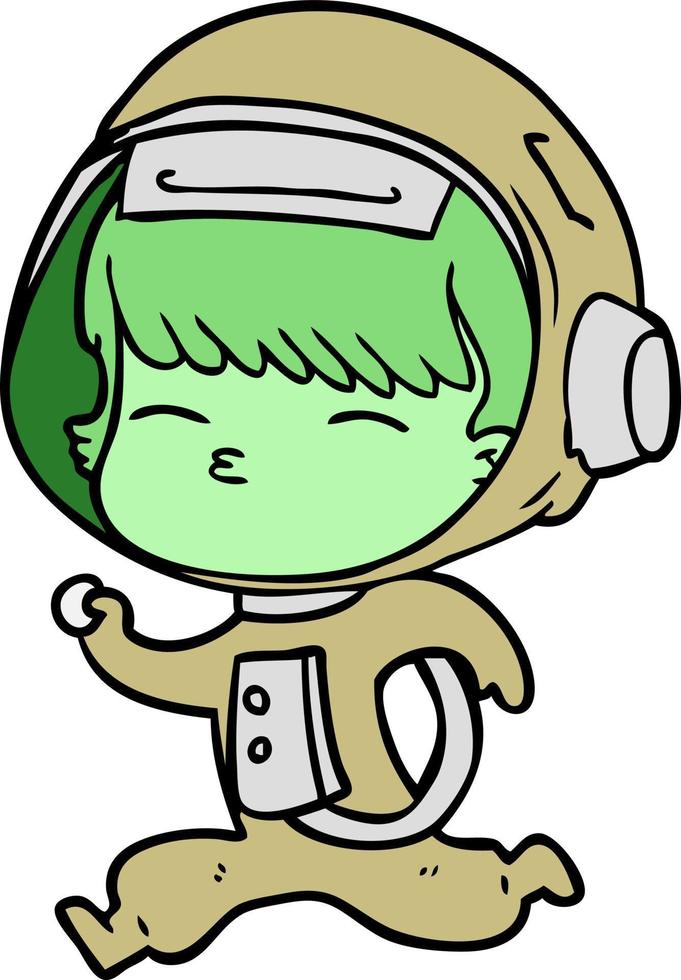 cartone animato curioso in esecuzione astronauta vettore