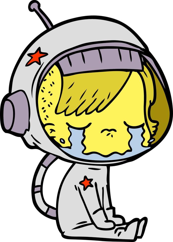 cartone animato pianto astronauta ragazza seduta vettore