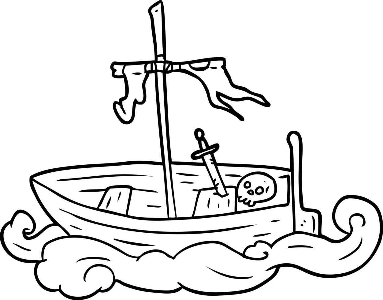 linea disegno di un' vecchio naufrago barca vettore