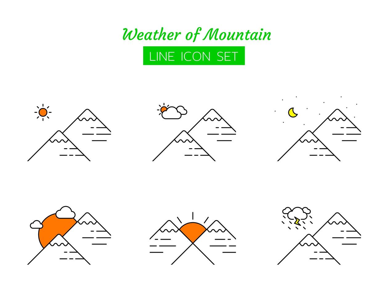 set di simboli dell & # 39; icona della linea del tempo di montagna vettore