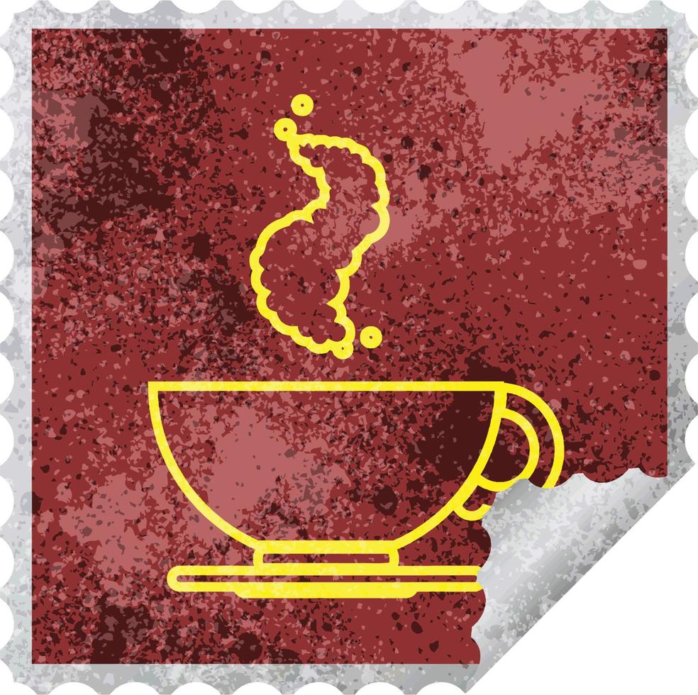 caldo tazza di caffè piazza peeling etichetta vettore