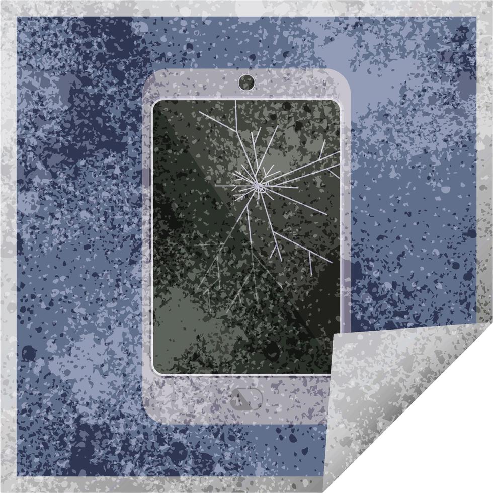 Cracked schermo cellula Telefono grafico vettore illustrazione piazza etichetta