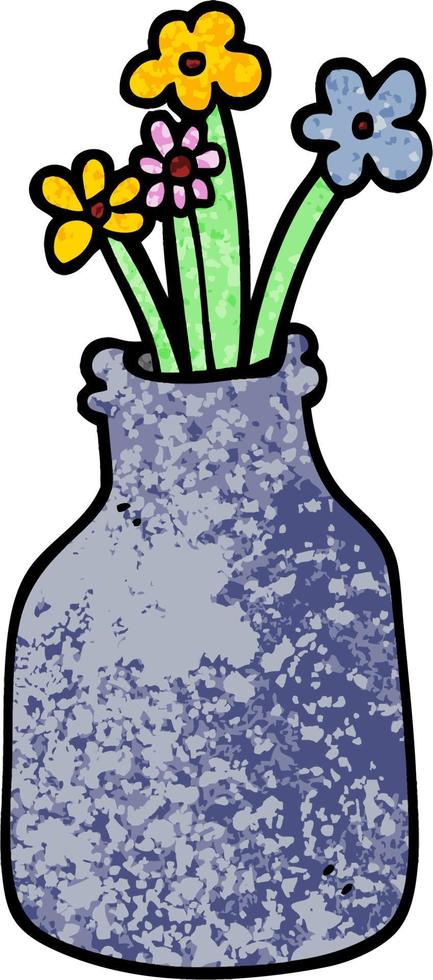 grunge strutturato illustrazione cartone animato fiori nel vaso vettore