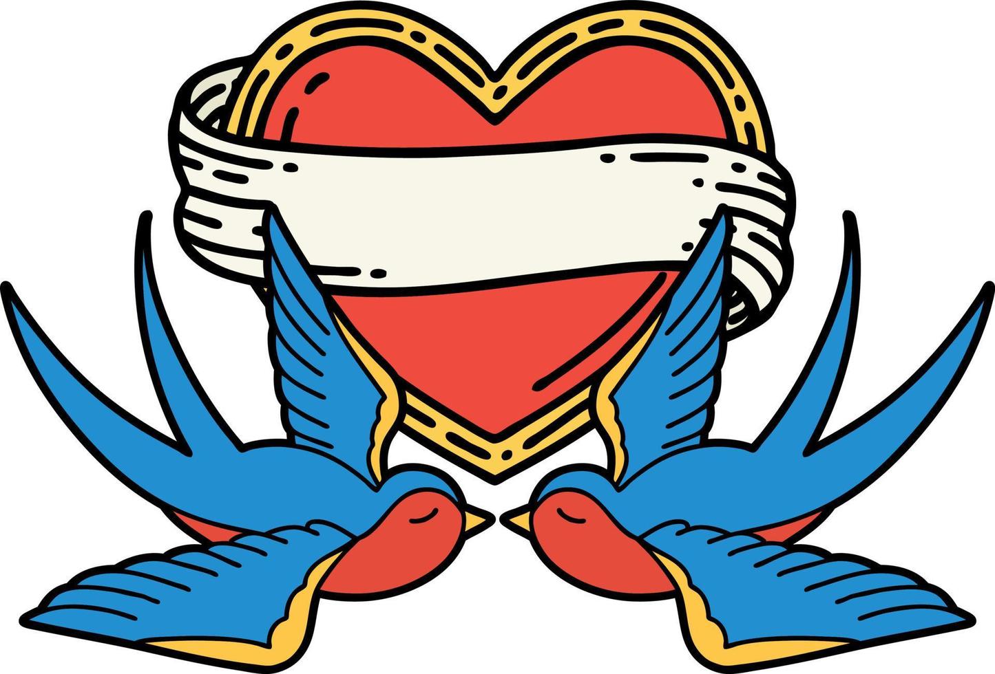 tradizionale tatuaggio di un' rondini e un' cuore con bandiera vettore