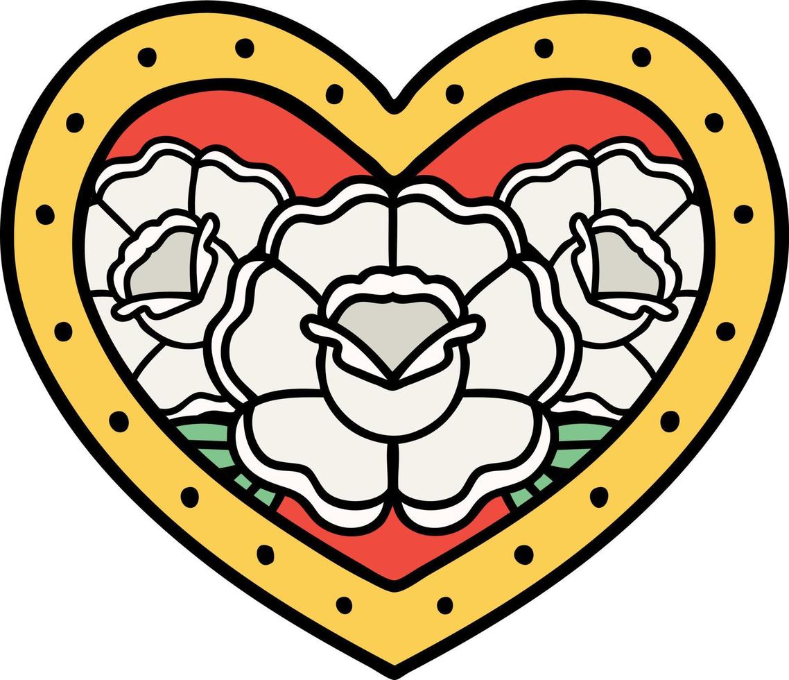 tradizionale tatuaggio di un' cuore e fiori vettore