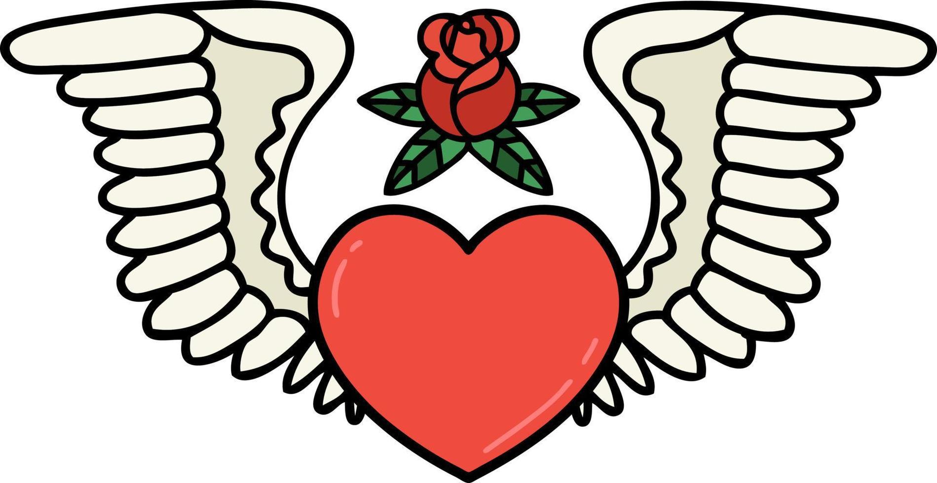 tradizionale tatuaggio di un' cuore con Ali vettore