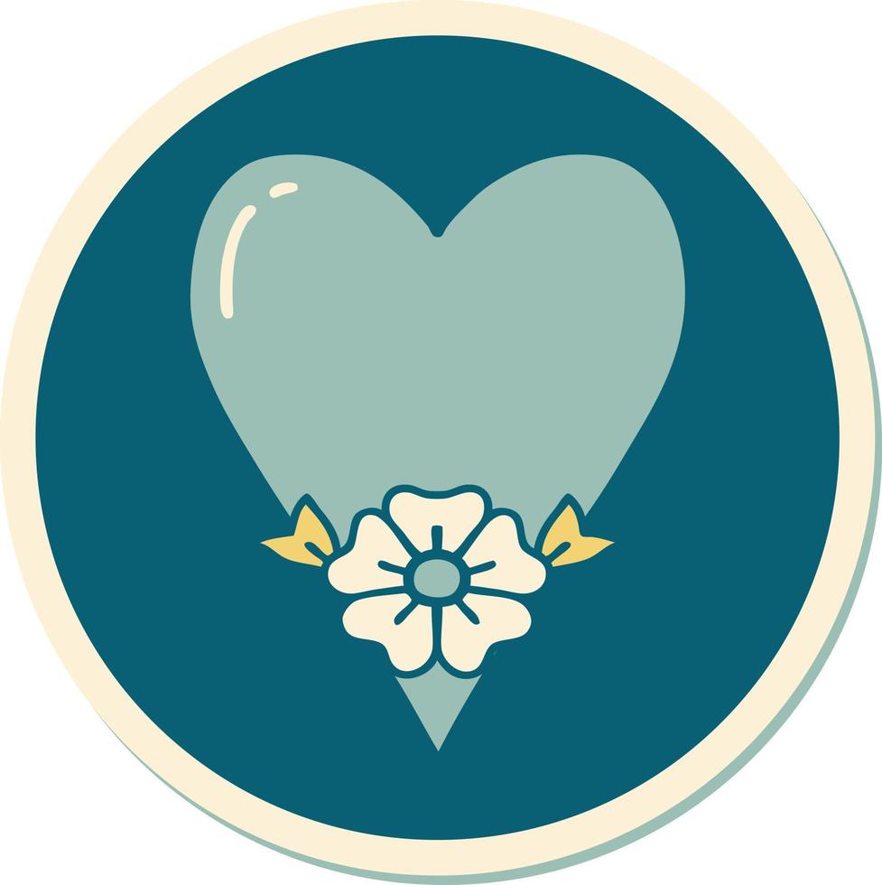 etichetta di tatuaggio nel tradizionale stile di un' cuore e fiore vettore