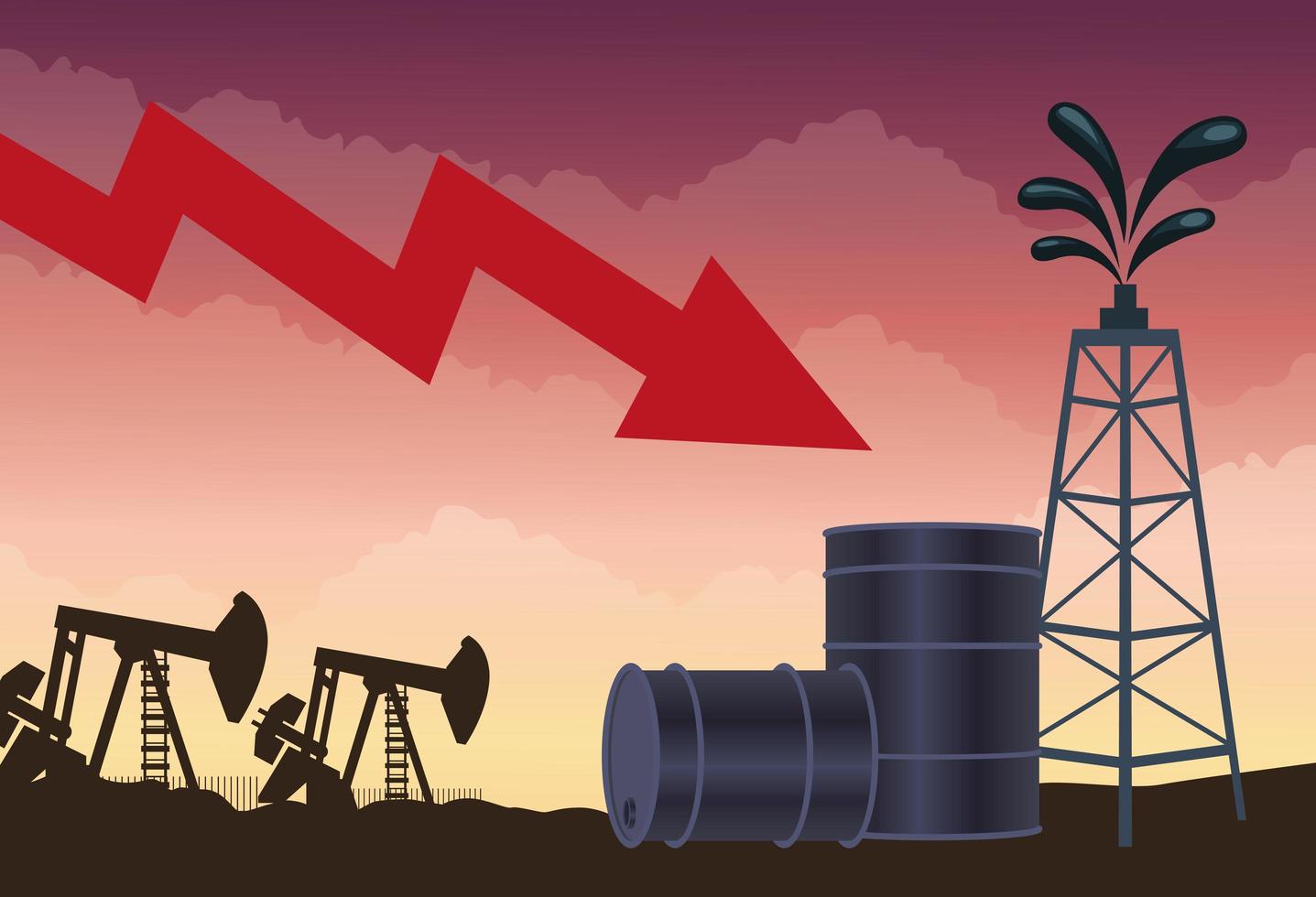 mercato del prezzo del petrolio con barili e icone vettore