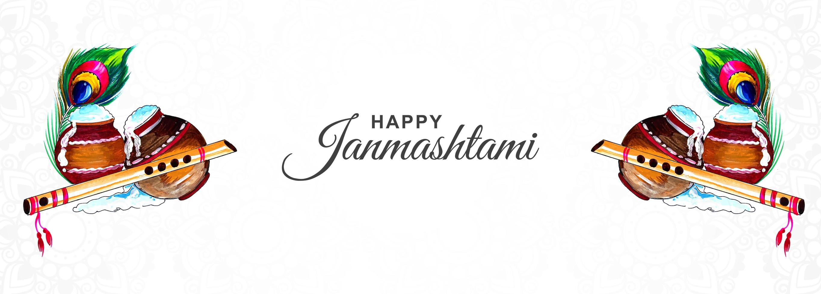 krishna janmashtami festival card banner background vettore