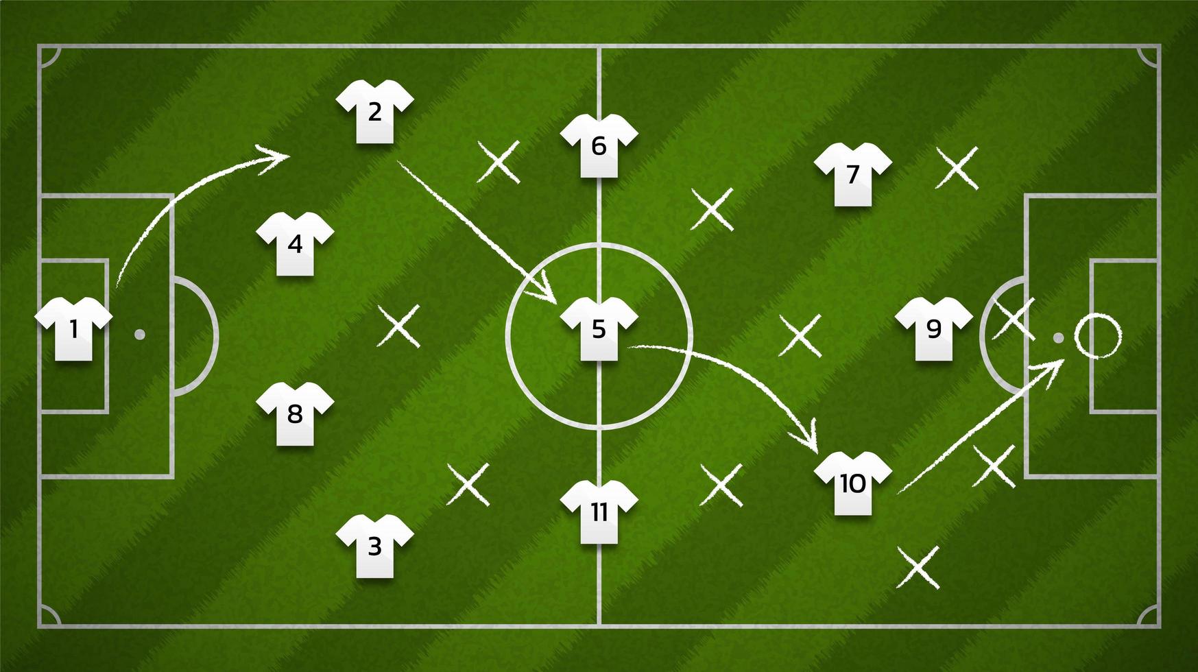 campo di calcio o di calcio con le icone della maglietta di calcio vettore