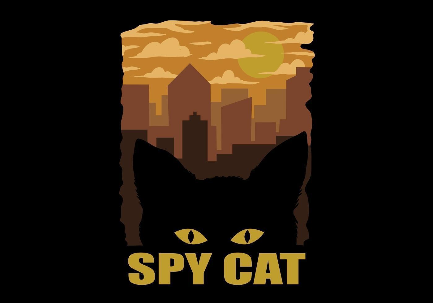 silhouette faccia di gatto contro il design del gatto spia della città vettore