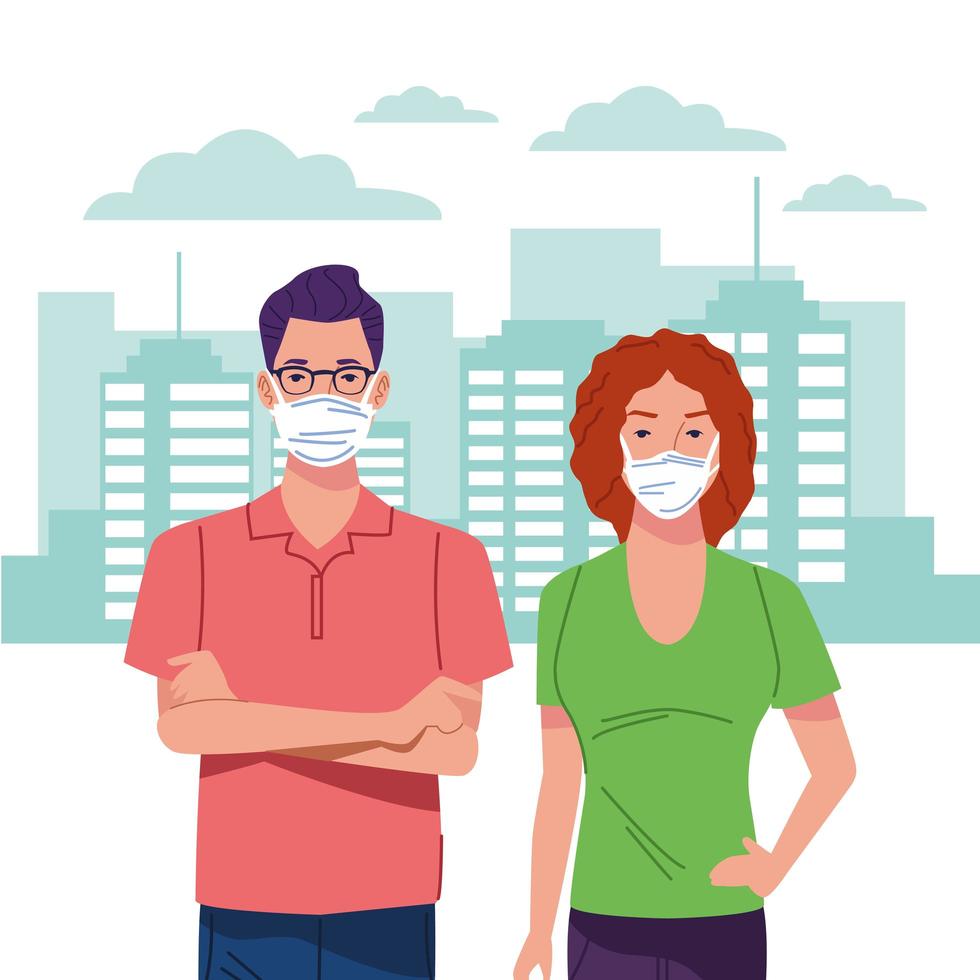 coppia che indossa una maschera facciale per il coronavirus vettore