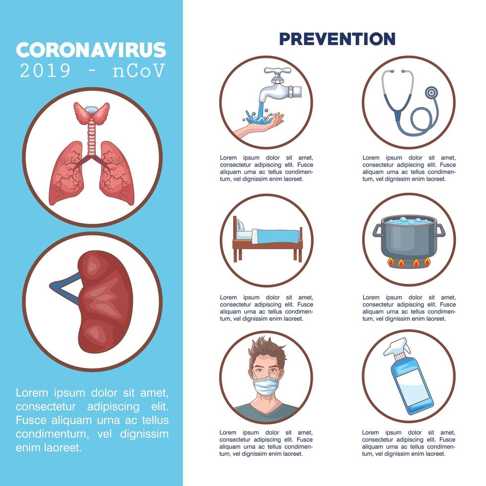 infografica di coronavirus con icone di prevenzione vettore