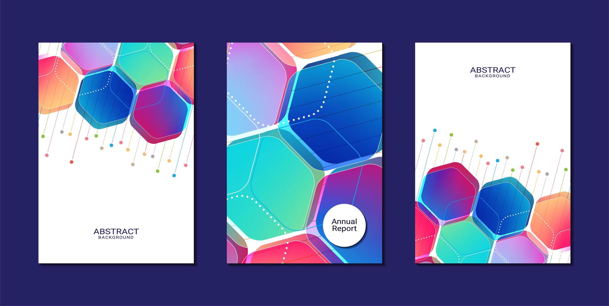 modelli di copertina del rapporto annuale di forme esagonali colorate vettore