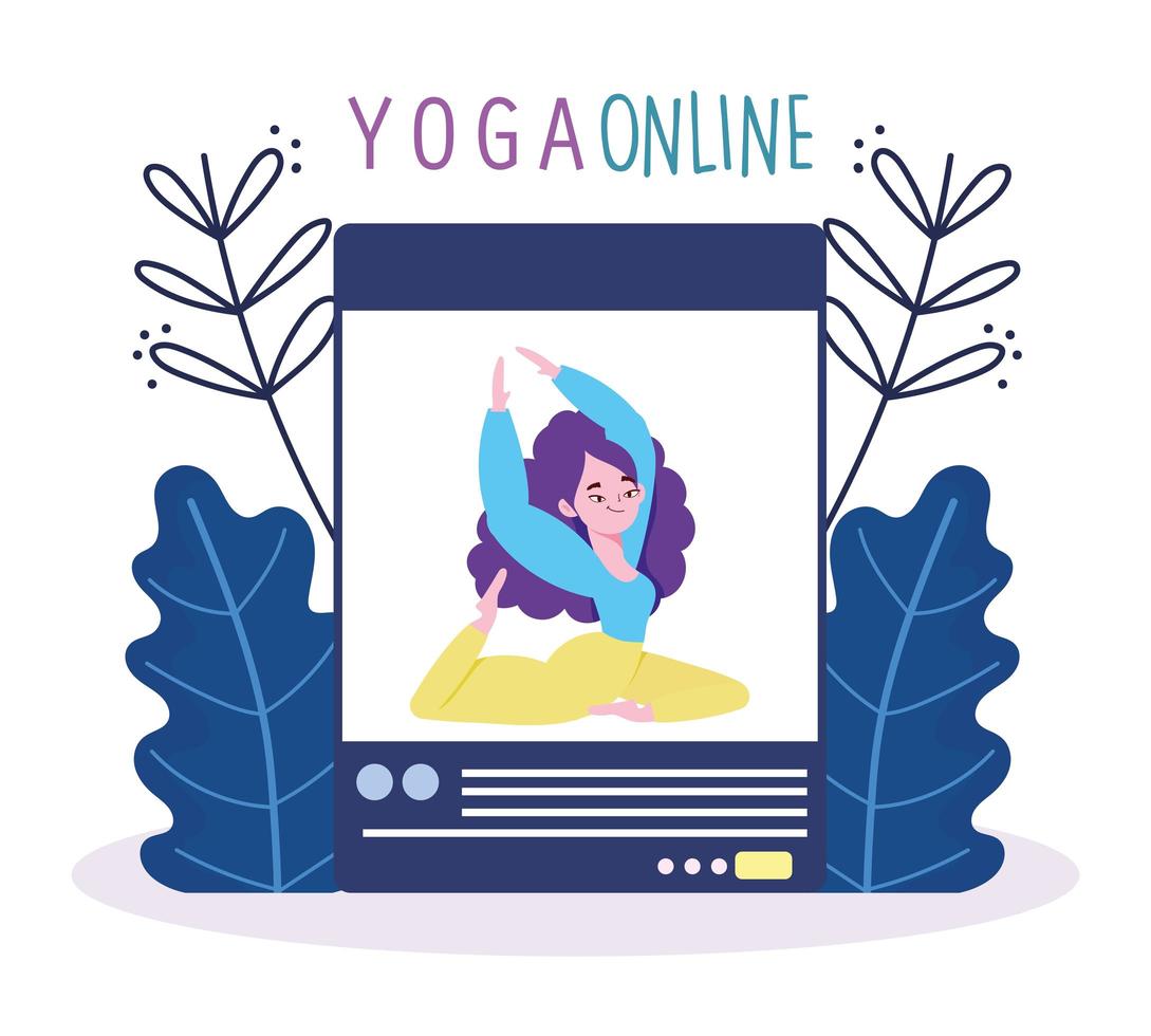 lezione di yoga online con insegnamento di personaggi femminili vettore