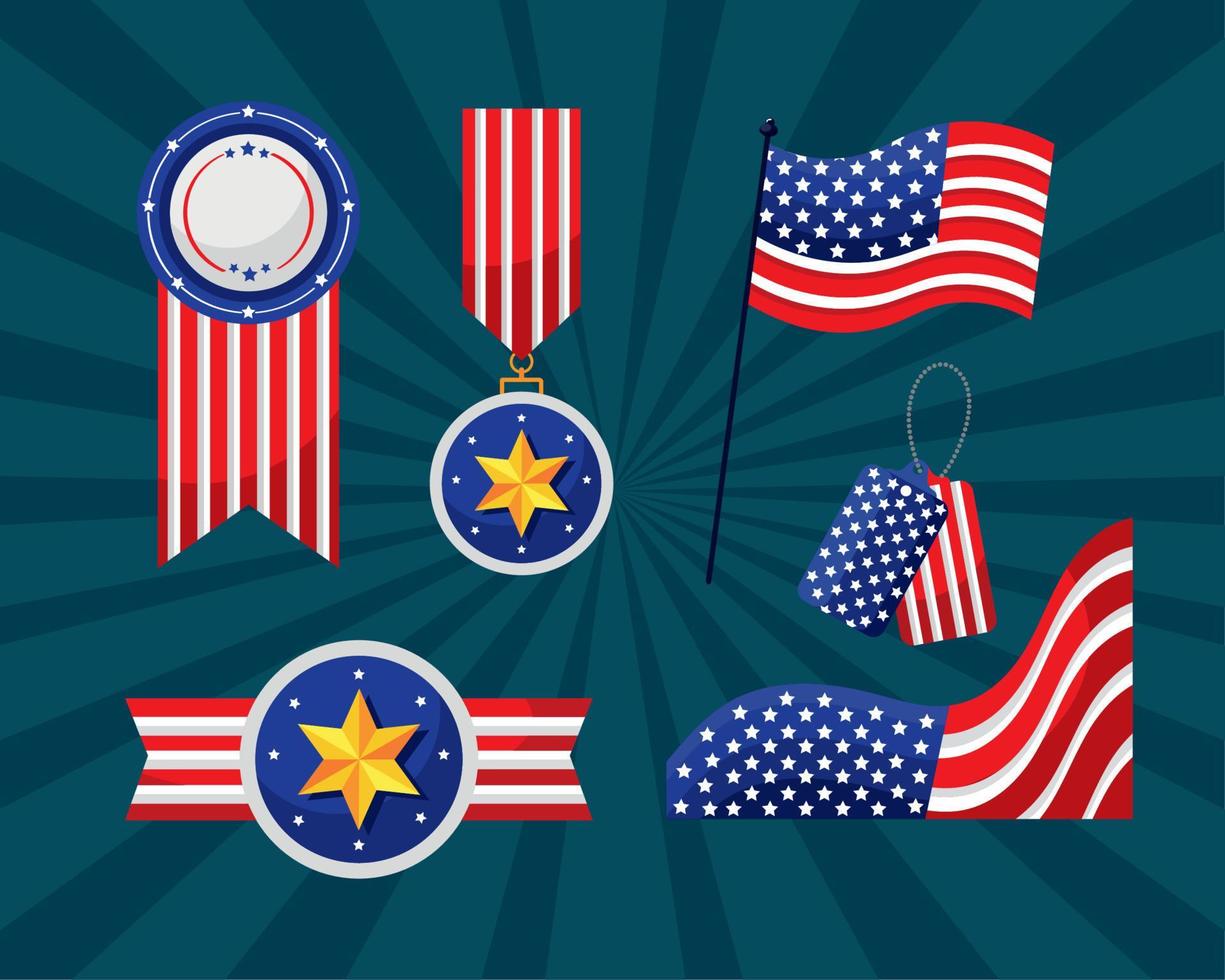 sei Stati Uniti d'America bandiere emblemi icone vettore