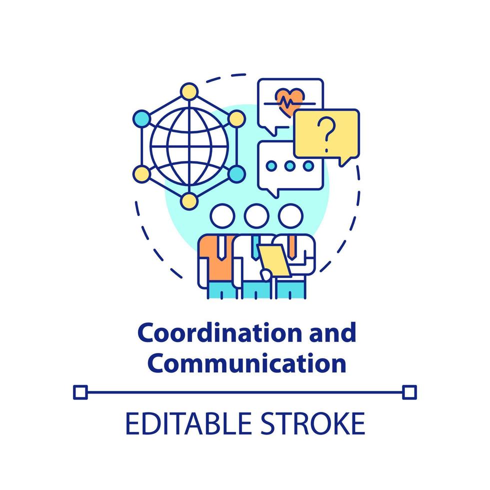 coordinazione e comunicazione concetto icona. pandemia preparazione sforzo astratto idea magro linea illustrazione. isolato schema disegno. modificabile ictus. vettore