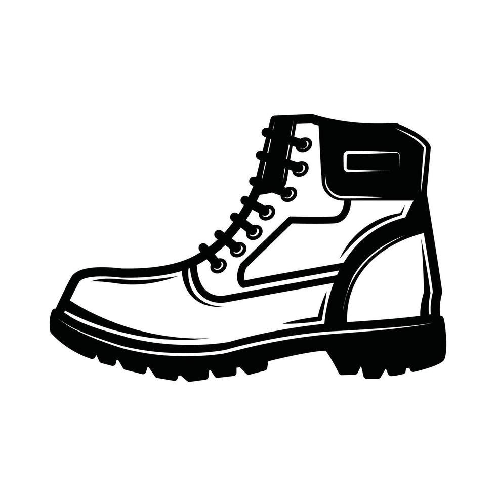 Vintage ▾ retrò scarpe stivali per campeggio. può essere Usato piace emblema, logo, distintivo, etichetta. marchio, manifesto o Stampa. monocromatico grafico arte. vettore